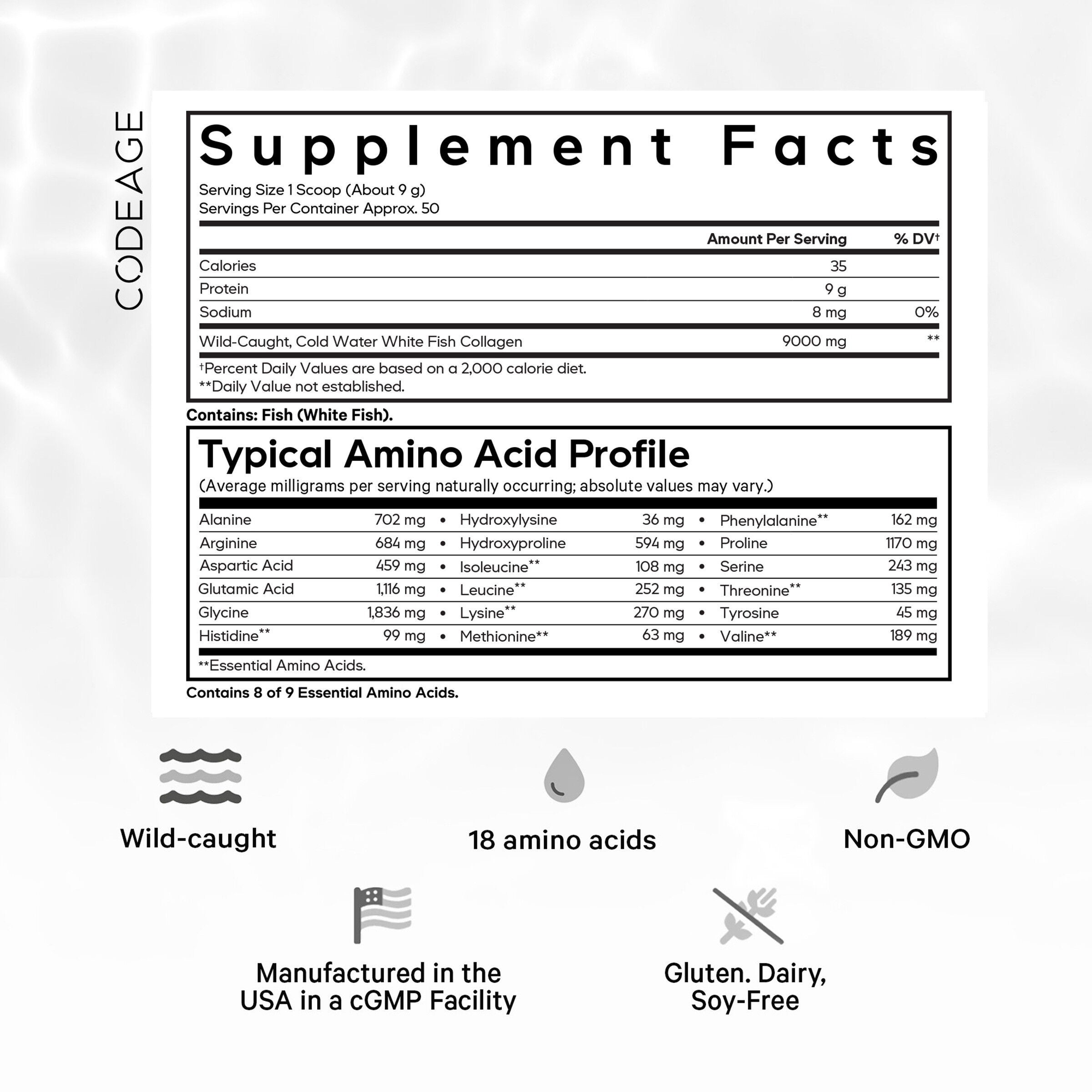 Wild-Caught Marine Hydrolyzed Collagen Peptides Powder Type I and III - 15.87 oz. (50 Servings)